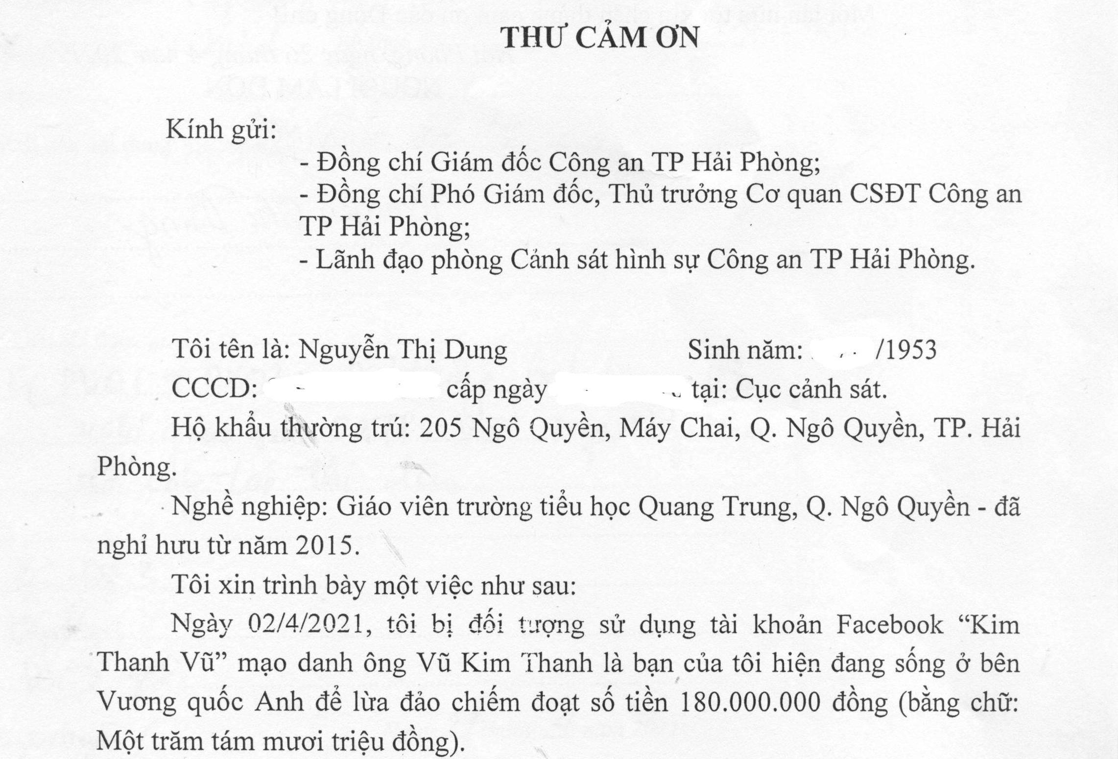 Người dân gửi thư cảm ơn về việc thu hồi 180 triệu đồng bị lừa đảo